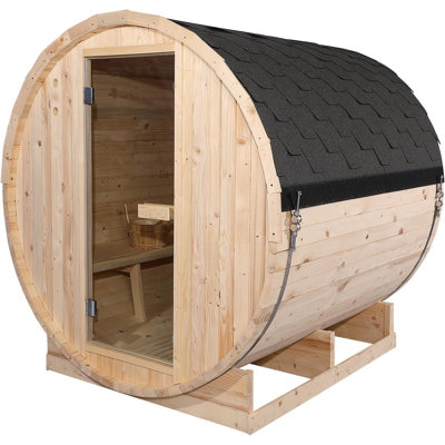 Outdoor Barrel Steam Sauna, Wooden Sauna Room for 3-4 Person with 4.5KW ETL Certified TOULE Heater, Rocks, 8mm Tempered Glass, Waterproof System3