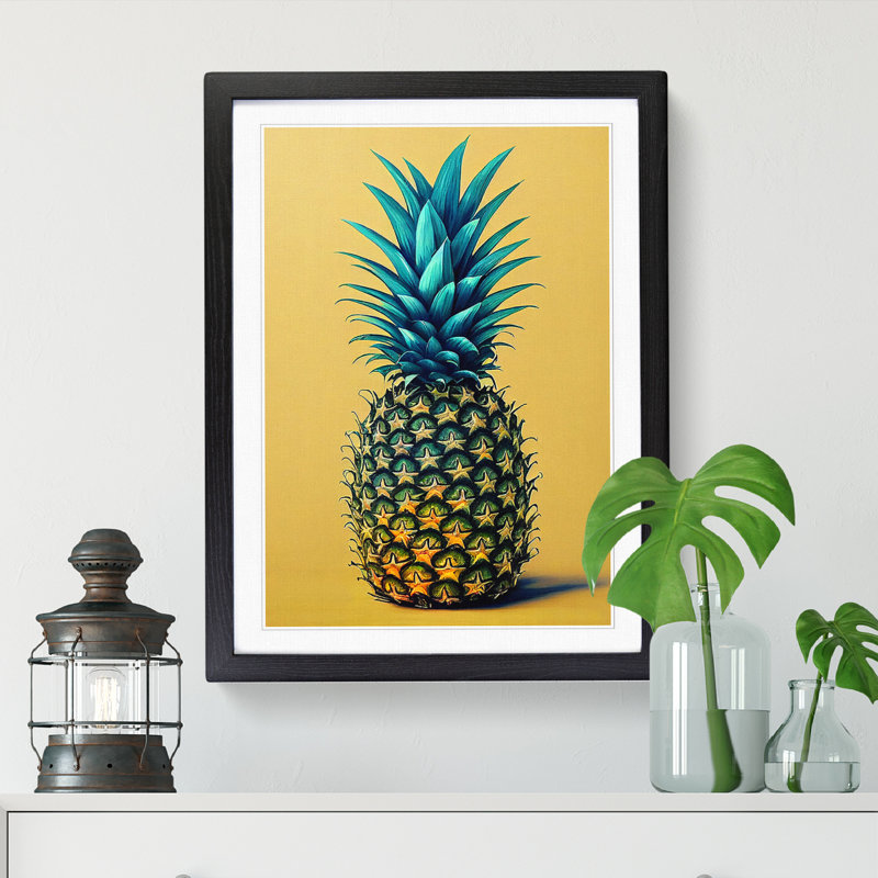 FRM-V0523-1848X Pineapple Painting Vol.1 - Single Picture Frame Print, Oak, 64cm H x 46cm W x 2cm D