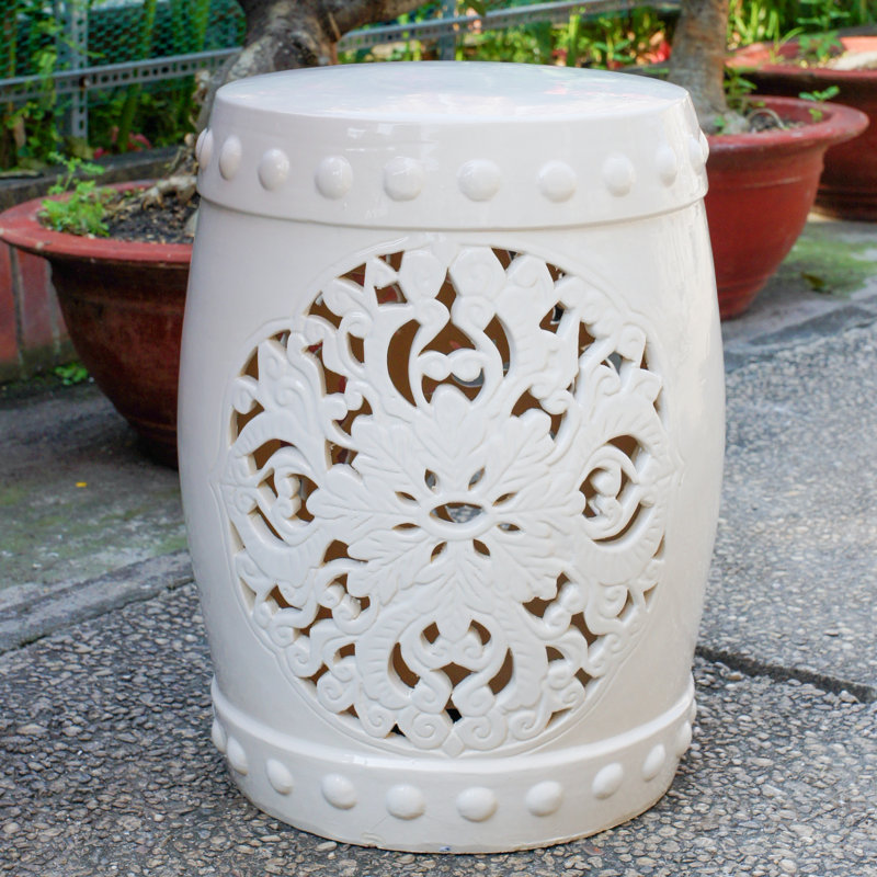 Tabouret de jardin en céramique Nieto, Blanc antique