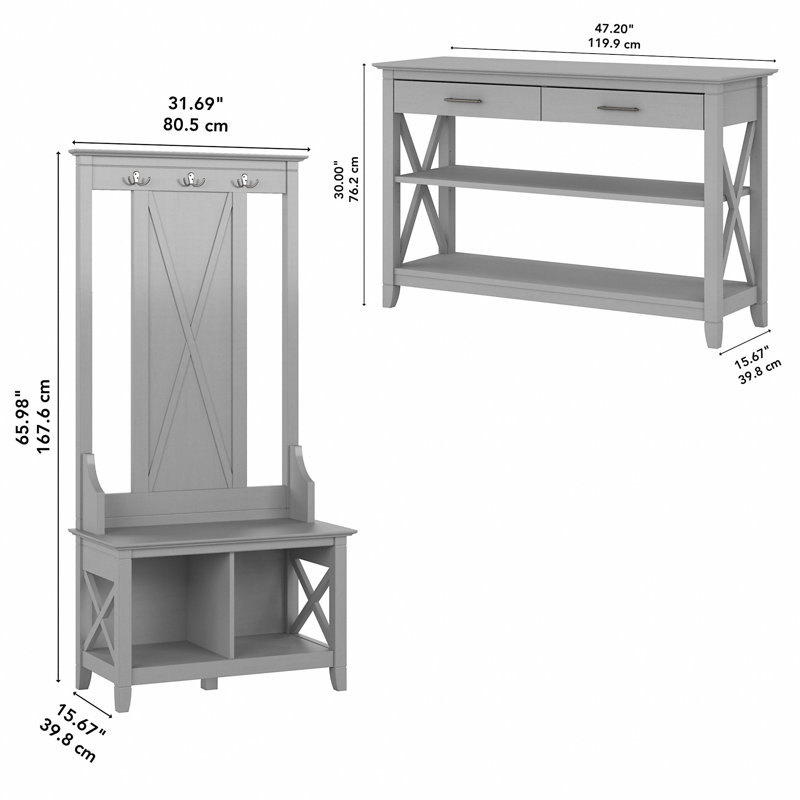 Key West Hall Tree with Bench and Shoe Storage, Cape Cod Gray