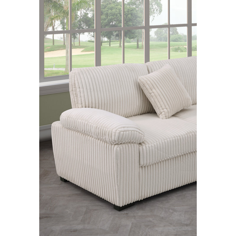 Canapé modulaire en velours côtelé de 117,75 po avec méridienne et rangement, Beige
