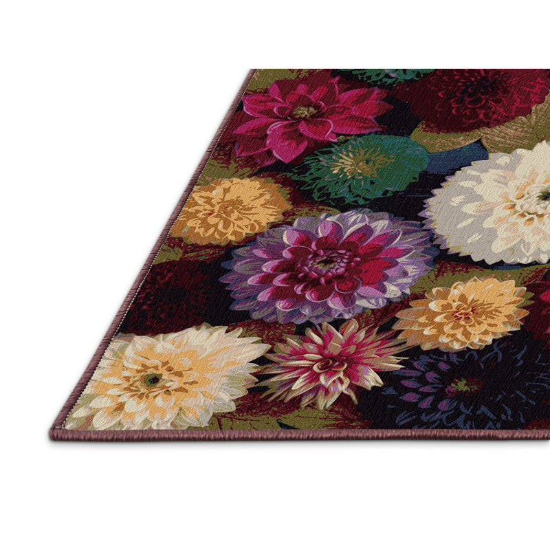 Tapis rouge botanique lavable à la machine, Rectangle 4 pi x 6 pi