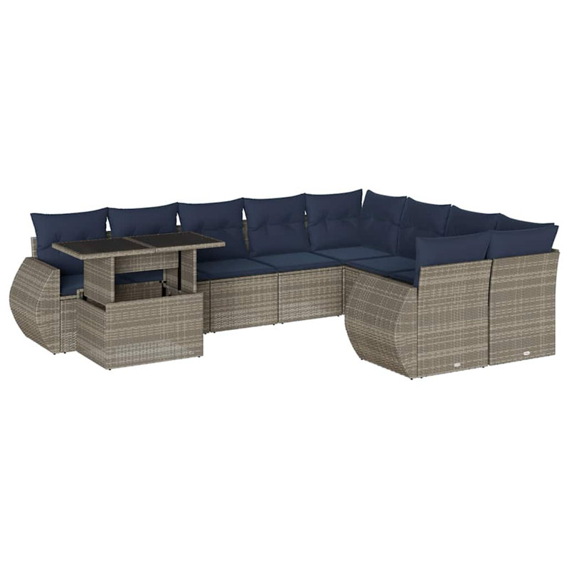  Ensemble de canapé de patio 10 pièces avec coussins en rotin de polyester gris, Gris, Marine