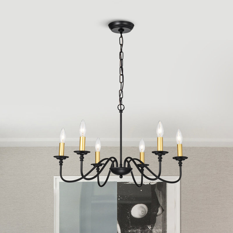 Lustre de style campagne moderne pour salle à manger noir 6 lumières
