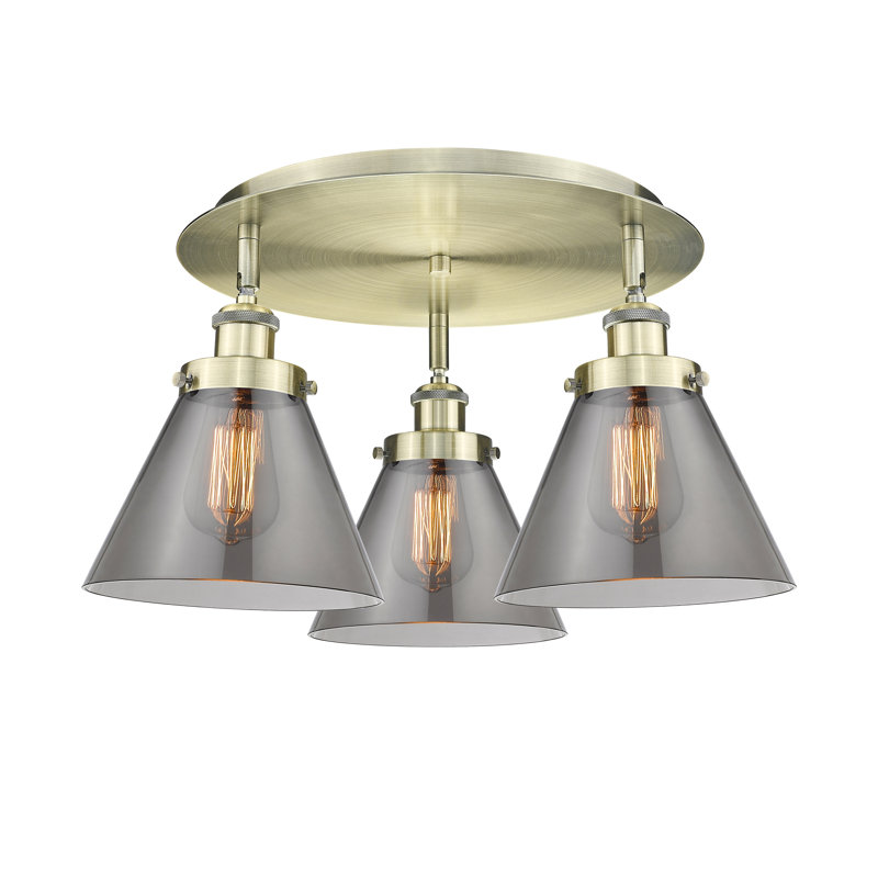 Plafonnier encastré 3 lumières Cone, Laiton antique, Clair
