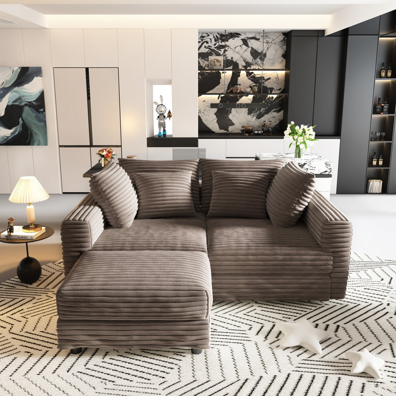 102,4 po Camel 4 - siège avec velours côtelé et repose-pieds, canapé-lit moderne et confortable, structure en bois massif, repose-pieds mobile pour une utilisation multifonctionnelle relaxante