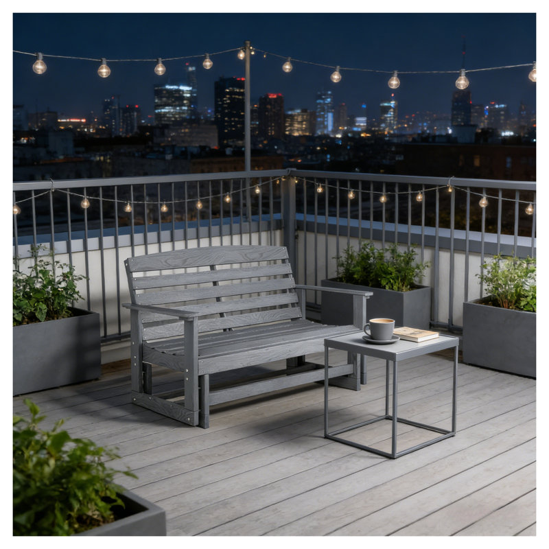 Banc oscillant double en PEHD gris pour terrasse