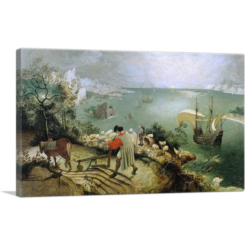 "Paysage avec la chute d'Icarus 1555" par Peter Bruegel l'Ancien, reproduction d'art sur toile tendue