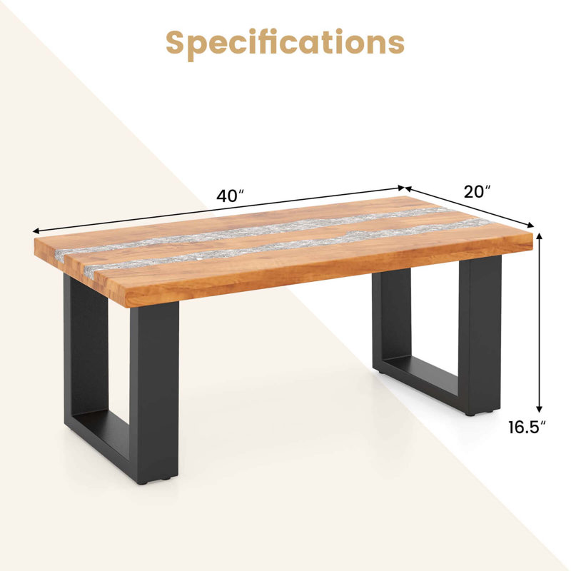 Teak Wood Patio Table With  River Feel Epoxy Tabletop Indoor Outdoor Side Table