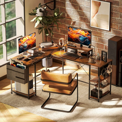 L-Shaped Metal Base Computer Desk