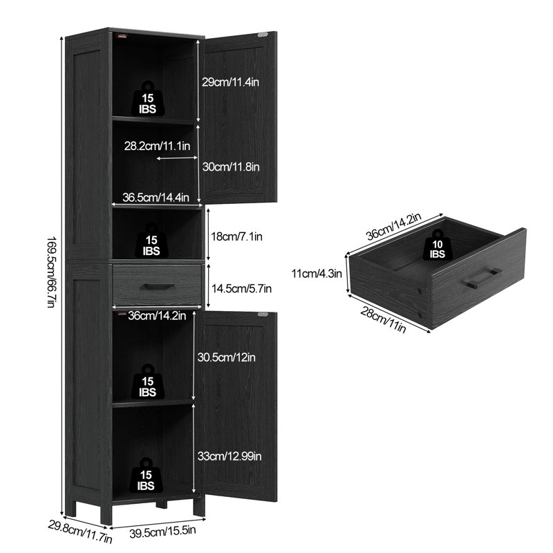 Armoire de rangement 65,5 po Black Farmhouse