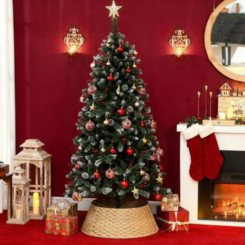Jupe d'arbre de Noël rustique 2,25 pi, collier d'arbre de Noël tissé en plastique, naturel