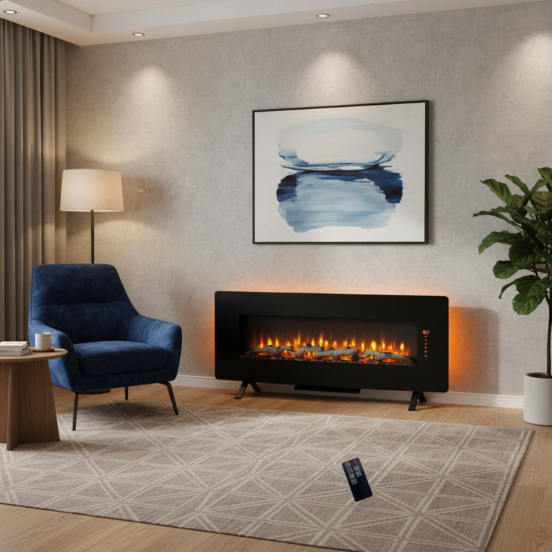 Lifesky 48-inch Curved Wall Fireplace For Modern Living Room: 12-color Ambiance Magic - Wall Mounted Electric Heater With Remote & 400 Sq Ft Coverage