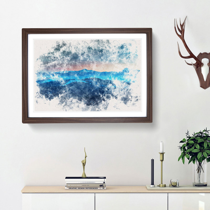 Sun Above the Mountains - Picture Frame Graphic Art Print, 24cm H x 33cm W x 2cm D, Walnut Framed
