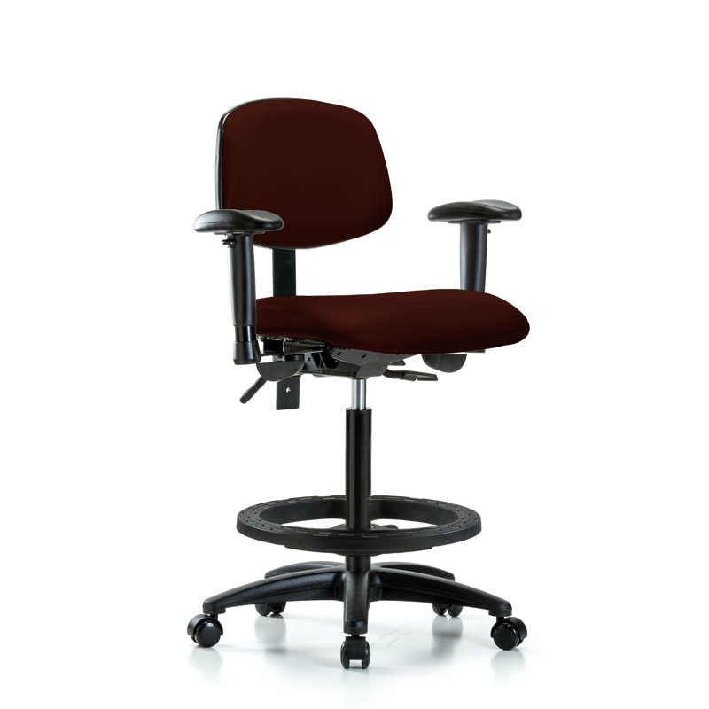 Astrid Vinyl Drafting Chair, Burgundy, Casters, Not Included