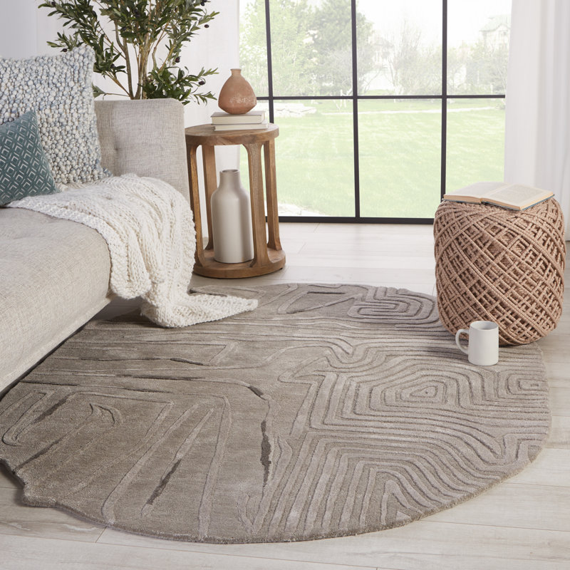 Tapis unique en viscose noué à la main gris nouvel âge Gerritt, Nouveauté 6 pi x 7 pi 2 po