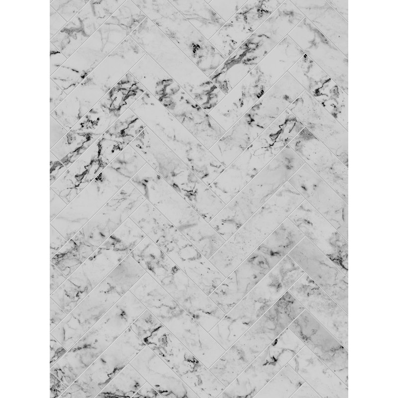 Carrara Marble Herringbone Aluminium Kitchen Splashback, 80 cm x 60 cm
