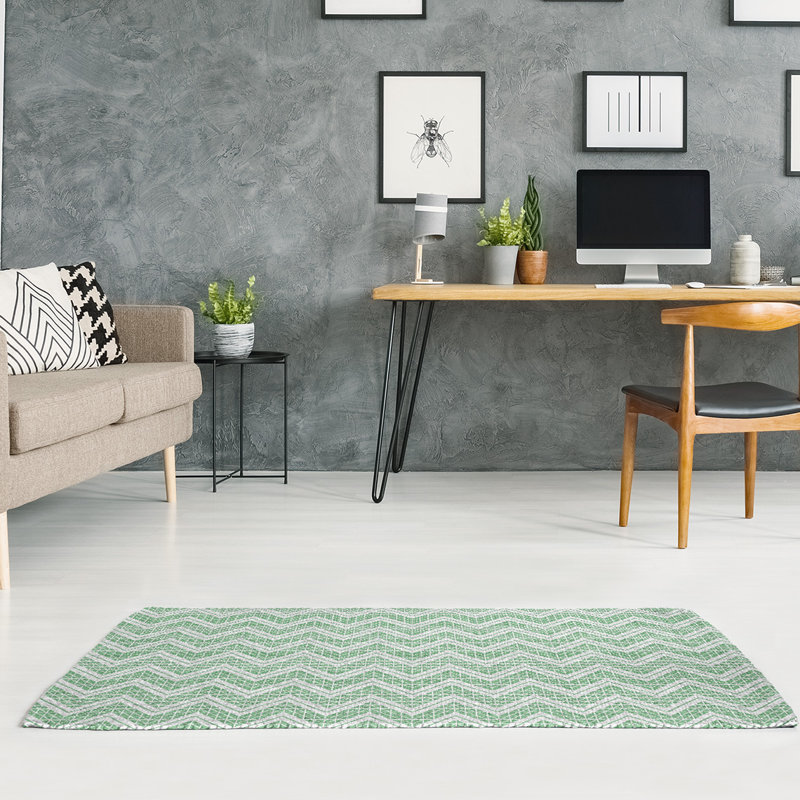 Tapis bleu/blanc à chevrons à main inversé, Rectangle 3 pi x 5 pi