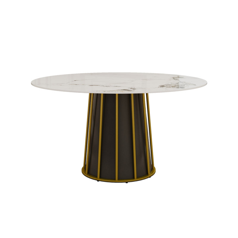 53.14" Modern Round Sintered Stone Dining Table, Pattaferi