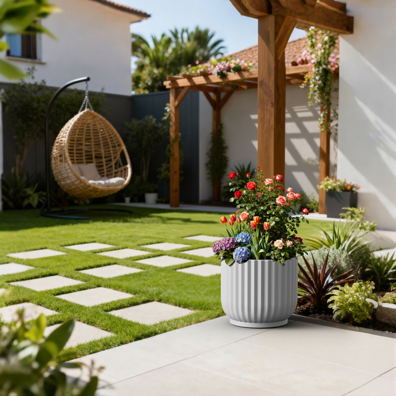 Pot à fleurs 14 po en forme de perle ronde (intérieur amélioré) avec trou de drainage, H 11,81 po x l 13,98 po x P 17,13 po