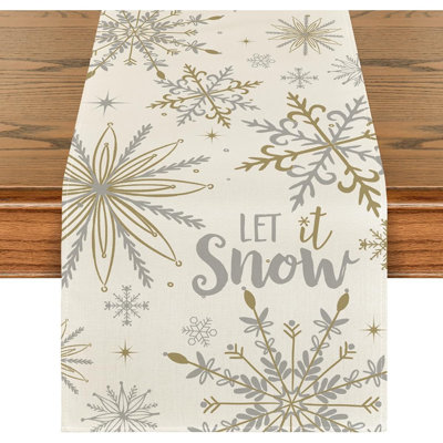 Chemin de table beige flocon de neige Let It Snow, décoration de table de salle à manger de Noël saisonnière pour décoration de fête à domicile 13 po x 72 po