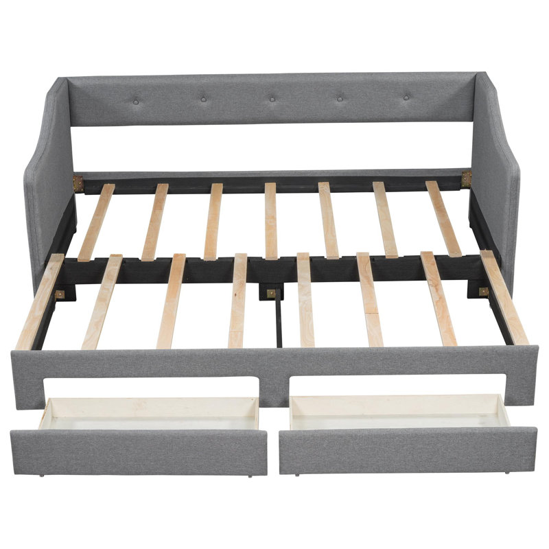 Canapé-lit moelleux avec 2 tiroirs, Gris