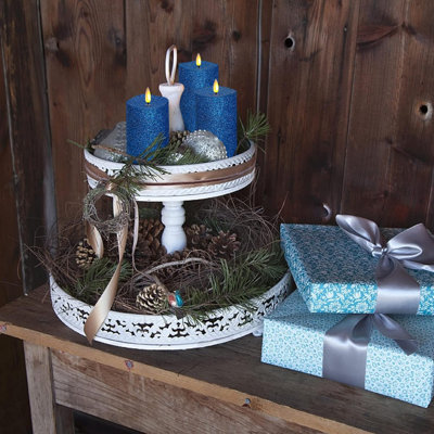 3 Piece Blue Candle Fllickering Set