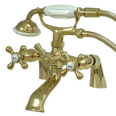 Kingston Triple Handle Deck Mounted Clawfoot Tub Faucet with Diverter and Handshower