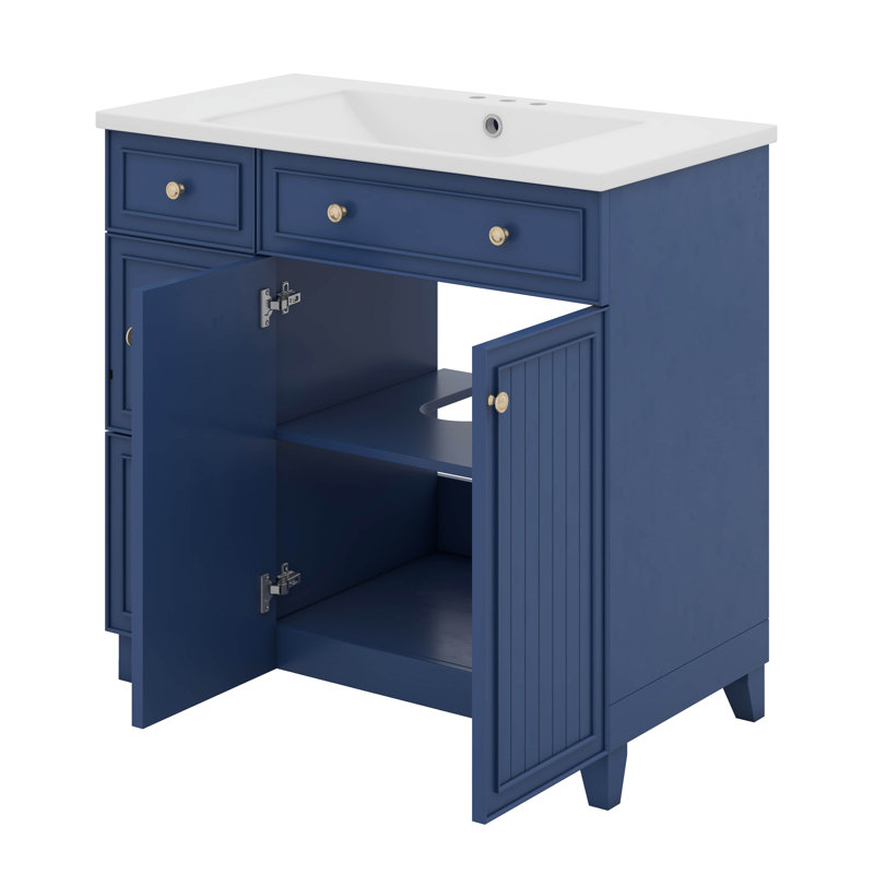 36" Bathroom Vanity With Ceramic Sink,Storage Cabinet With Standard & Drawers & Soft Close Doors & Adjustable Shelves, Blue