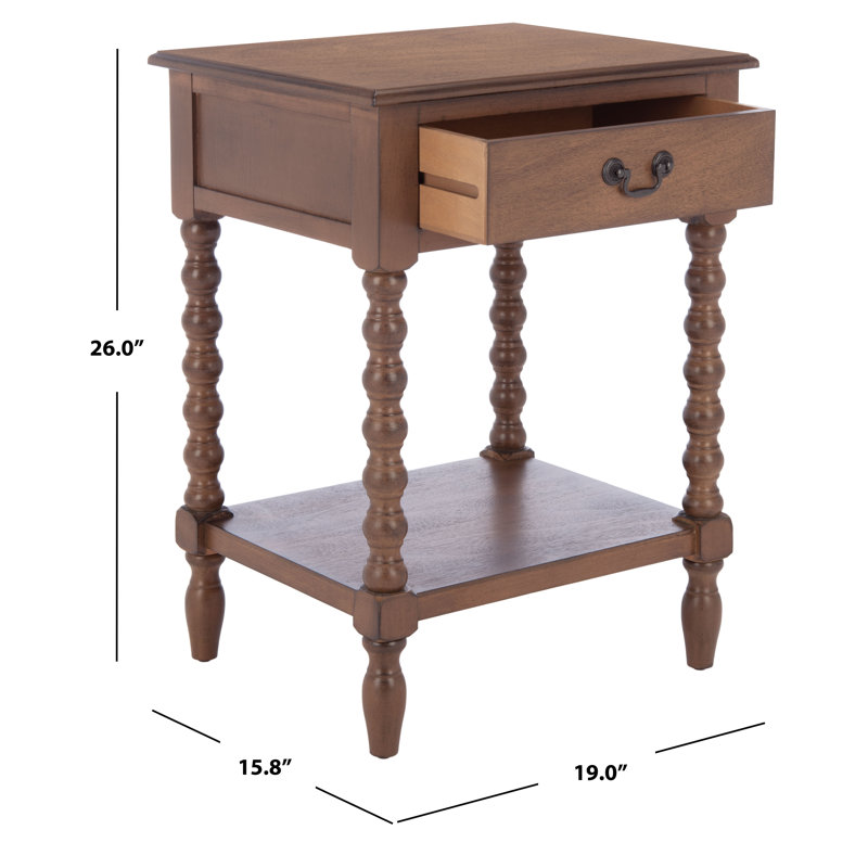 Modern Athena Farmhouse End Table –Solid Wood Design in Distressed White with Storage Drawer & Shelf, Brown