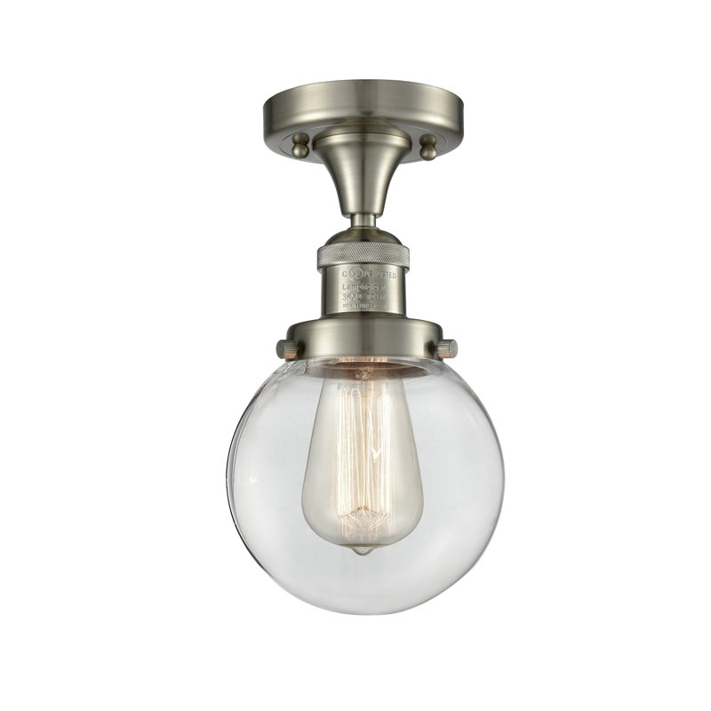 Plafonnier semi-encastré simple sphère 6 po Araujo, Ampoule DEL 6 watts Vinage, Transparent, Nickel satiné brossé