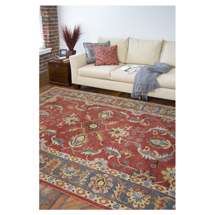 Buckhill Oriental Hand-Tufted Wool Area Rug in Brick Red/Navy/Mustard, Rectangle 5' x 8'