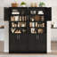 Grande armoire de rangement noire autoportante de 67 pouces avec 4 portes et tablettes réglables pour la salle de bain, la cuisine, le garde-manger ou le salon-122809382