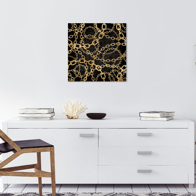 Gold Chains on Black Canvas Wall Art, 20" x 20"