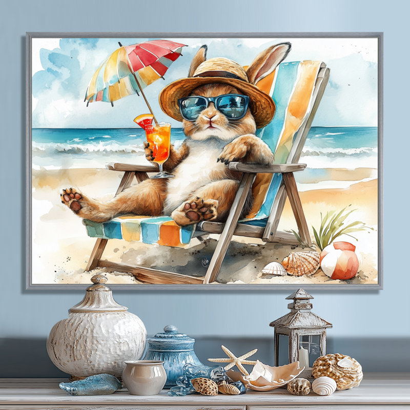 Sayler - art mural animaux côtiers, H 16 po x l 32 po x P 1 po, Toile argentée avec cadre flottant