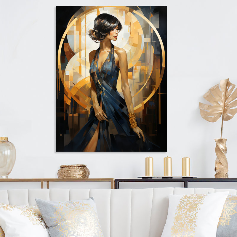 Or et saphir femme élégance VII - mode femme, art en métal, H 32 po x l 24 po