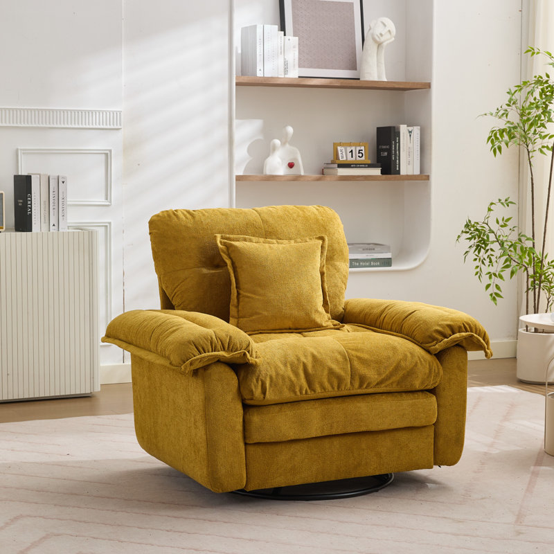  360° Swivel Chenille Accent Chair Upholstered Single Sofa With Throw Pillow, Yellow