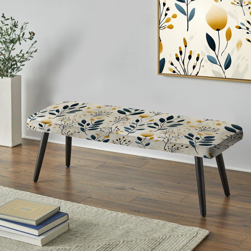 Upholstered Black Bench, Orourke - Floral