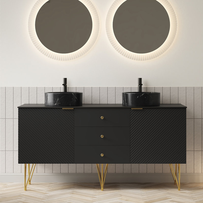 Meuble-lavabo autoportant en contreplaqué Gema