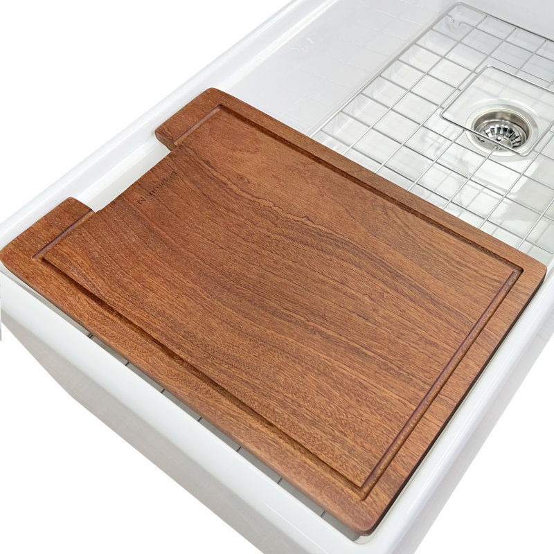 36" L x 19" W Farmhouse/Apron Kitchen Sink with Basket Strainer, Cutting Board, Drain Asembly and Sink Grid, White
