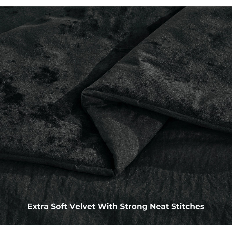 Lux Distressed Velvet Reversible Comforter Set, Queen Comforter + 2 Standard Shams, Black