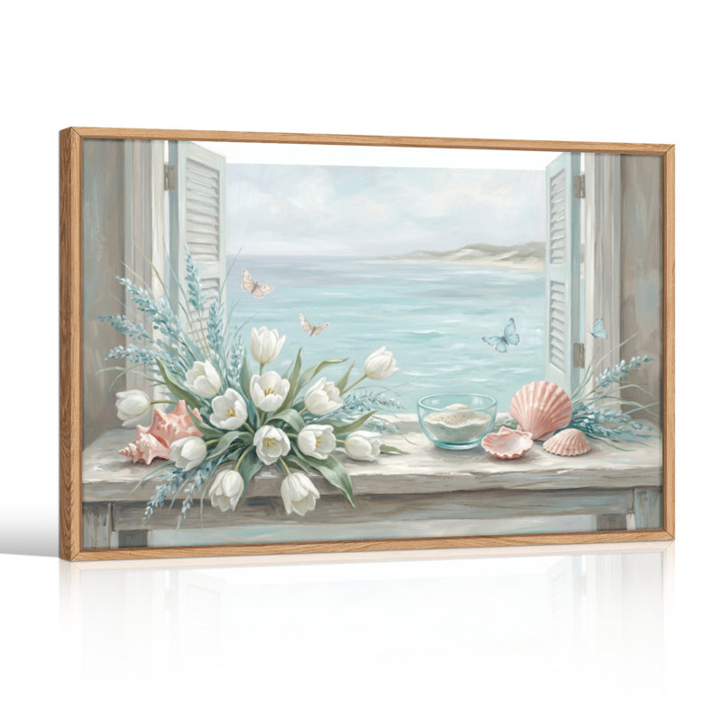 Ensemble de 1 tableau sur toile représentant une fenêtre côtière, H 32 po x l 48 po, Naturel