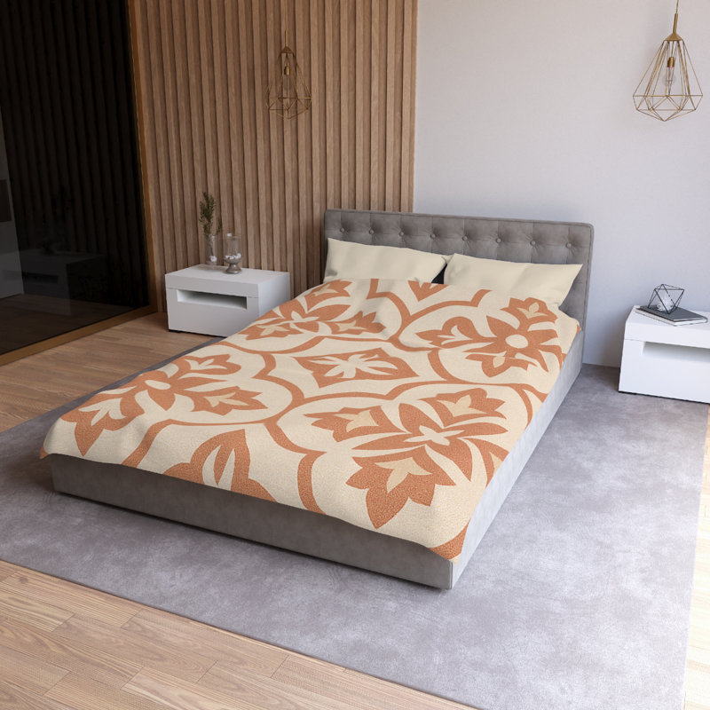 Microfiber Duvet Cover Boho Style, Design 36, Cream, Twin Duvet Cover