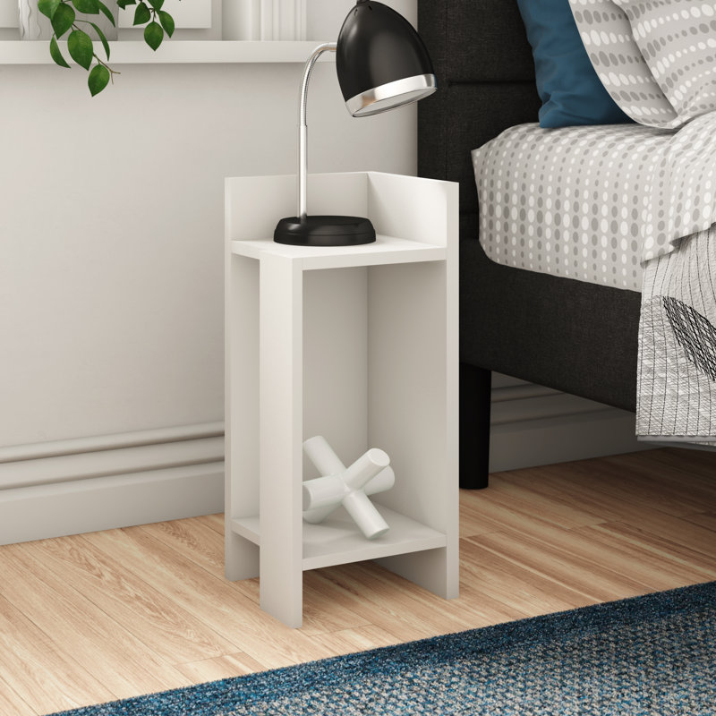 Lochlan Modern Compact Nightstand Bedside Table 25 x 27 x 60cm  Bedroom Furniture, White, Right Orientation
