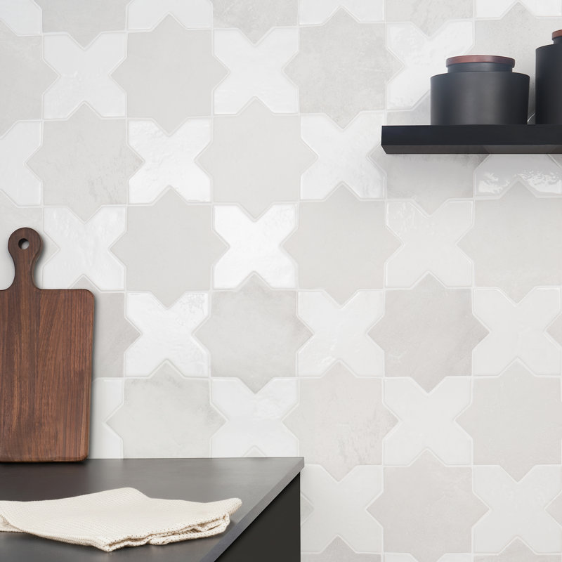 Souk Star-Crossed 6.1" x 11.9" Terracotta Look Porcelain Floor & Wall Tile (8.26 Sq. Ft. / Case), White and Polished White