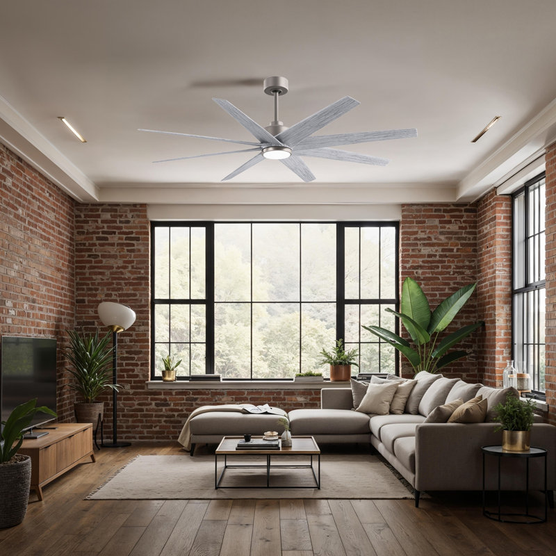 Ariella - Eight Blade Ceiling Fan - Integrated LED - Matte Black Finish - Matte White Blades, Barn Wood Tone, Brushed Nickel