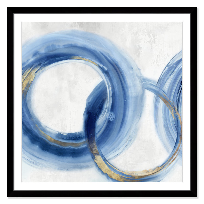 «Blue Cosmic Cascade II» par Emma Peal, Cadre noir, H 42,5 po x l 42,5 po