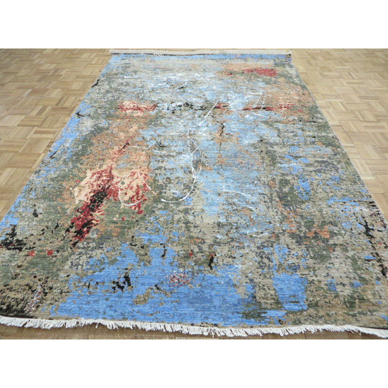 Tapis oriental moderne multicolore noué à la main 6 pi 2 po x 9 pi avec soie C940D66866CD4E33B94002F0BC1734C3