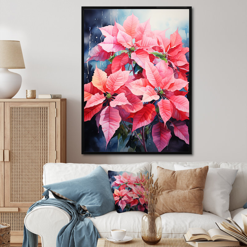 Fleur de poinsettia Clarance - imprimé pointillisme, H 20 po x l 12 po x P 1 po, Cadre flottant noir