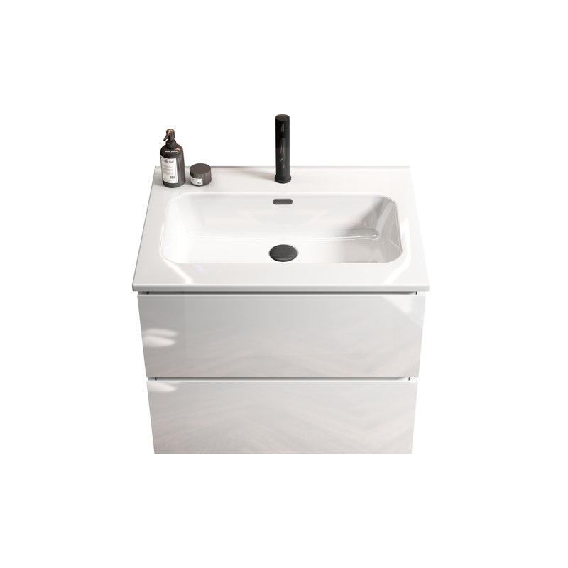Lavabo moderne en céramique blanche brillante pour salle de bain - Conception intégrée, rehausse l'attrait visuel du lavabo, aux égratignures et aux ébréchures